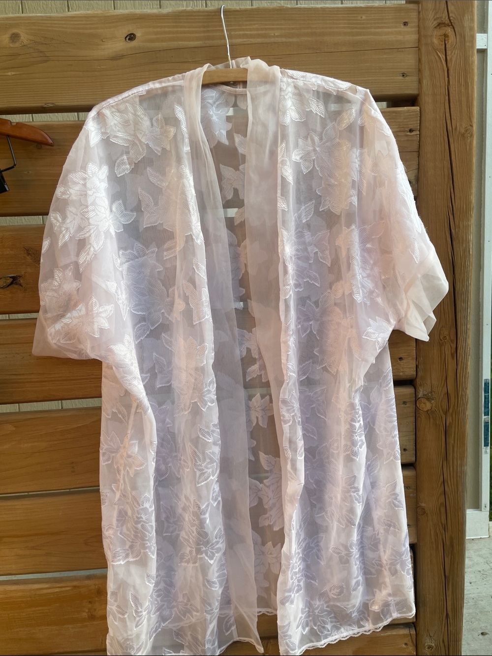 Sheer Floral Lace Kimono Robe - Light Pink